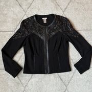 Cache Lace Overlay Zipper Cropped Jacket Sz 8