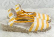 Chicos Jessa Yellow Classic Striped Espadrille Wedges Sandals Size 7