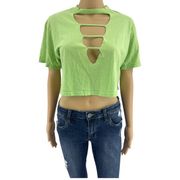 Truly Madly Deeply (S) Green Worn In Distressed Crop Top Tee Shirt