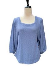 LC Lauren Conrad Blue Square Neck Balloon Sleeve Peasant Knit Relaxed Top Medium