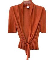 Armani Collezioni Womens Sz 8 Orange Knit Cardigan Bolero Cinched Waist Sweater