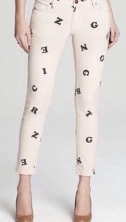 NWT BCBG Generation Jasper Novelty Alphabet Letters Nude Skinny Jeans, size 23”