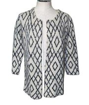 Pink Martini Wool Blend Abstract Print Open Front Cardigan Small Black Beige