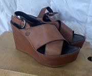 Born Women’s Emmy Brown Leather Wedge Sandal Heels w/ Box Sz 6