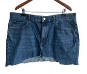 Uniqlo Women Denim Skirt Mid Rise Pockets Mini Length Raw Hem Jean 36 Waist Blue