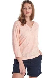 Barbour Overboard Top Pale Coral Eyelet Embroidered 3/4 Sleeves