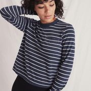 MARINE LAYER DOUBLE KNIT CREW SWEATER NAVY/WHITE XL