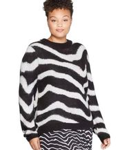 Sweater Crew Neck Fuzzy Zebra Black Gray Women’s Size XL