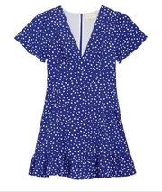 Melloday Mini Dress XS Coastal Short Sleeve Blue White Polka Dot Ruffle V-Neck