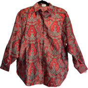 Benetton Vintage 80s Red Metallic on Grey Brocade Dress Shirt size 44