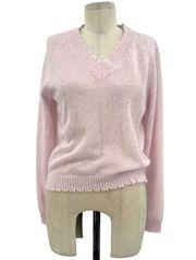 Minnie Rose Cashmere Frayed Edge Cropped V-Neck Sweater Pink Size Small