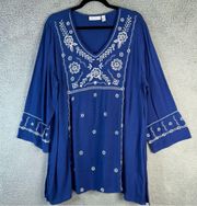 Susan Graver Regular Embroidered Crinkled Gauze V-Neck Large Petite Tunic