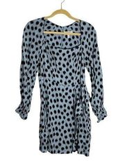 & Other Stories Long Sleeve Mini Dress Black Blue Polkadot Square Neck 6