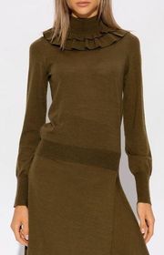 Ulla Johnson NWT  jean ruffle collar sweater size medium khaki green / brown