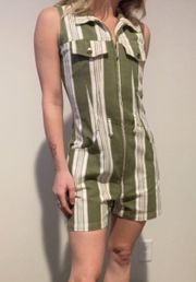 green and white striped collared jumpsuit romper