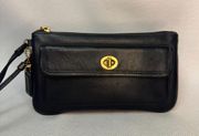 Vintage  Black Smooth Leather Legacy Turn Lock Pouch/Wristlet W/Gold VGUC