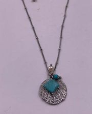 Lia‎ Sophia POPLAR Silver w/ Freshwater Pearl Turquoise Retired Necklace 16-19"