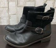 LUCKY BRAND Black Leather Double Buckle Moto Ankle Boots Size 7.5