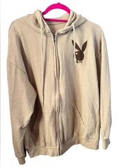 Rue21 Taupe Playboy Varsity Graphic Zip Up Hoodie Large