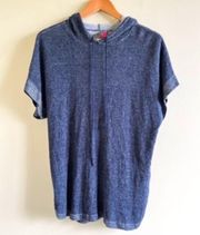 Vince Camuto Linen Short Sleeve Hooded Sweater Blue Top Womens Size M