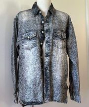 FWRD Denim & Co. 100% Cotton Long Sleeve Acid Washed Pocket Shirt Size Medium