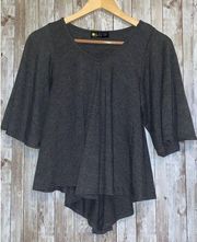 Women's Luna Tiks Gray Shirt Top Size Small High / Low Hem Pleated Lagenlook