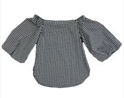 NWT Aqua Black & White Gingham Print Puff Sleeve Blouse Size XS