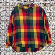 Vintage 90s Liz Sport Fall Harvest Plaid Long Sleeve Button Down Shirt MEDIUM