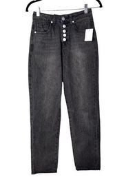 Y2K High Rise Straight Leg Button Front Yoke Mom Jean Faded Black Wash 24 NWT