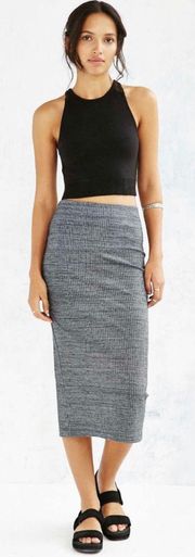 Uni Ribbed Grey Midi Skirt