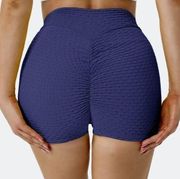 Halara Crossover Honeycomb Textured Ruched Athletic Shorts Blue Scrunch Size XS