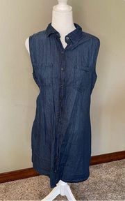 Wax Jean Sleeveless Button Up Dark Wash Denim Dress Medium