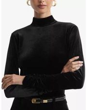 NWT Reiss Long Sleeve Ruched Caty High Neck Velvet Top Blouse Black Women's M