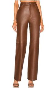 L'Academie Mila Leather Boot Cut Pant in Brown