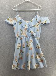 Sweet Wanderer Women's Light Blue Dress Floral Off Shoulder Large Sweetheart