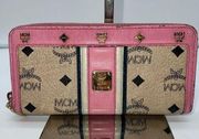 MCM Pink Trimmed Monogram Long Zippy Wallet