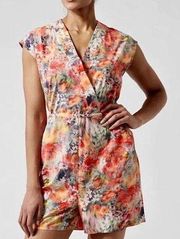 ATHLETA LADIES VNECK SLEEVELESS UPF FLORAL COLORFUL MARLOW ROMPER NEW LARGE