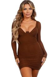 Tic Toc Brown Long Sleeve Mesh Bodycon Mini Size M