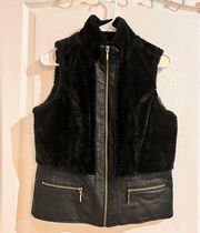 Brown Baccini Faux Fur Vest with leather detailing & zipper details