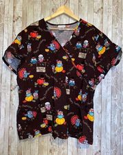 Scrubstar Top Womens 3X Brown Thanksgiving Turkey Day Medical Nurse Uniform Top