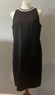 Ann Taylor  Black Sheath Pearl Neckline Dress