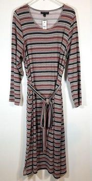 NWT Lane Bryant Striped Long Sleeve Scoop Neck Midi Waist Tie Dress Size 18/20