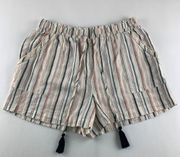 Knox Rose Pink Striped Linen Blend High Rise Pull On Shorts L