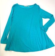 Soft Surroundings  Blue Side Stripe Long Sleeve T-Shirt Size M