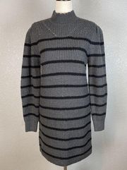 RD Style Womens Ribbed Knit Sweater Dress S Small Gray Black Stripe Long Sleeve