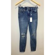 Good American Good Legs Crop Jeans Blue261 High Rise Skinny  Sz 6/28 Distressed