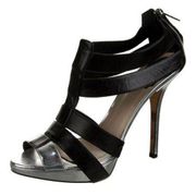 𝅺CHRISTIAN Dior leather T-Strap stilettos sandals heels black and silver glam