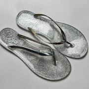 City Streets Women's Flat Glitter Silver Shiny Shimmer Glitter Sandals Sz 7