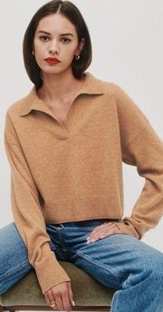 REFORMATION Brown Cashmere Polo Cropped Sweater S