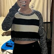 Express Crew Neck Heather Stripe Knit Crop Sweater Size M